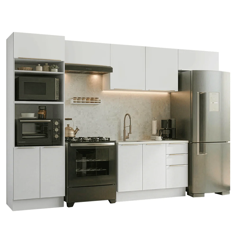 Armário de Cozinha Completa 350 x 60 cm Branco/Branco Veludo Lux Madesa 02 - Image 2