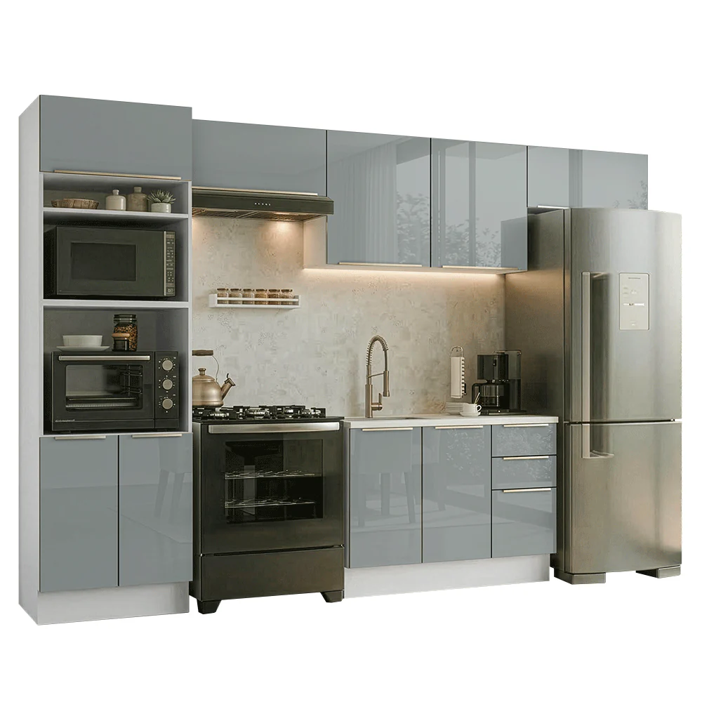 Armário de Cozinha Completa 350 x 60 cm Branco/Cinza Lux Madesa 02 - Image 2
