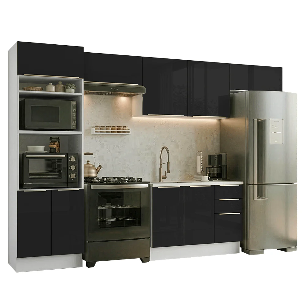 Armário de Cozinha Completa 350 x 60 cm Branco/Preto Lux Madesa 02 - Image 2