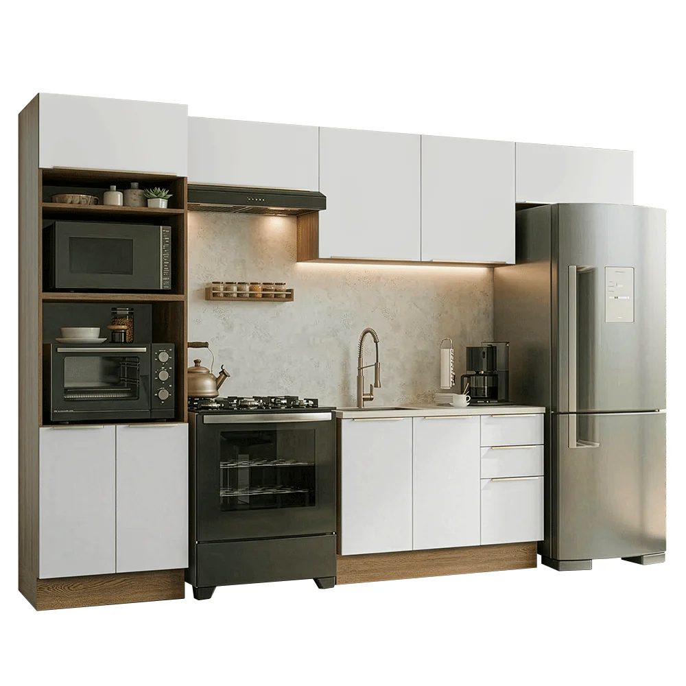 Armário de Cozinha Completa 350 x 60 cm Rustic/Branco Veludo Lux Madesa 02 - Image 2