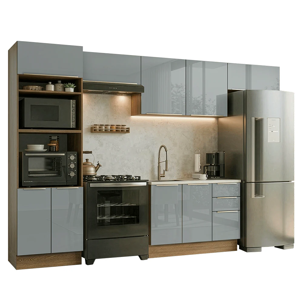 Armário de Cozinha Completa 350 x 60 cm Rustic/Cinza Lux Madesa 02 - Image 2