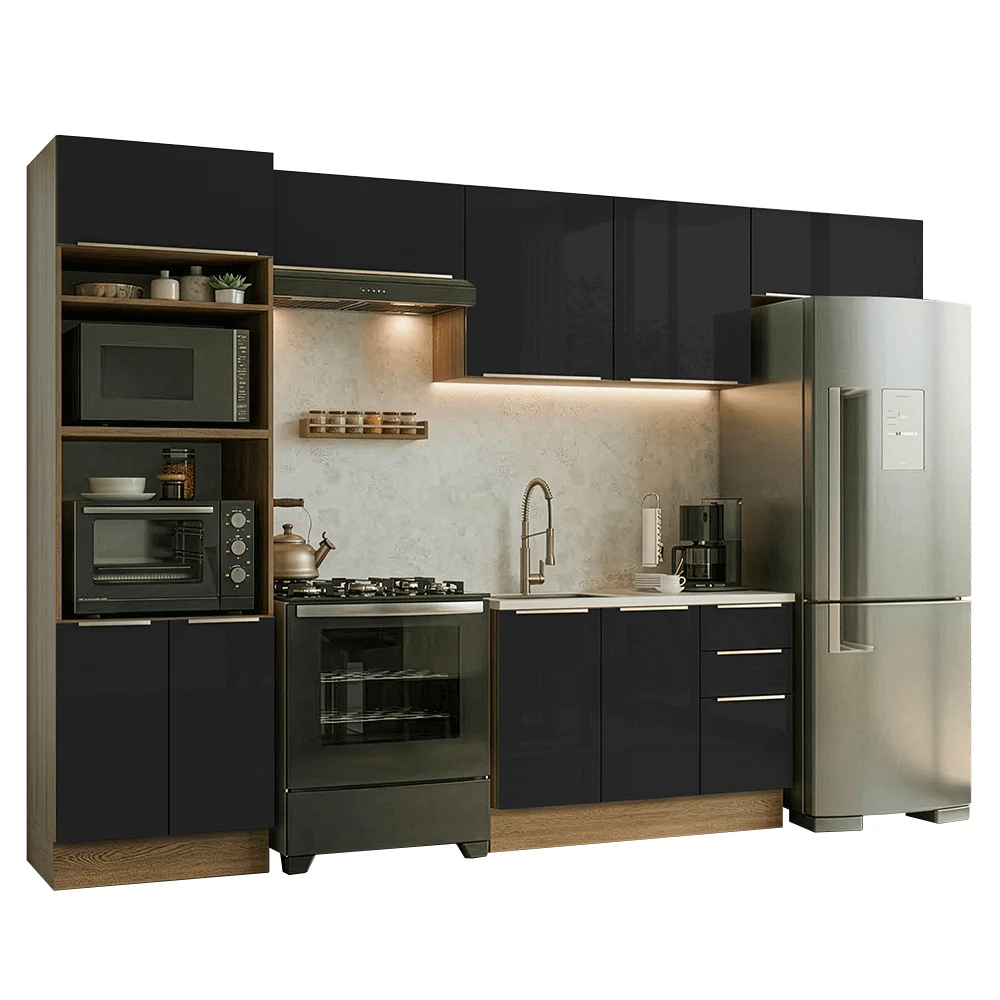 Armário de Cozinha Completa 350 x 60 cm Rustic/Preto Lux Madesa 02 - Image 2