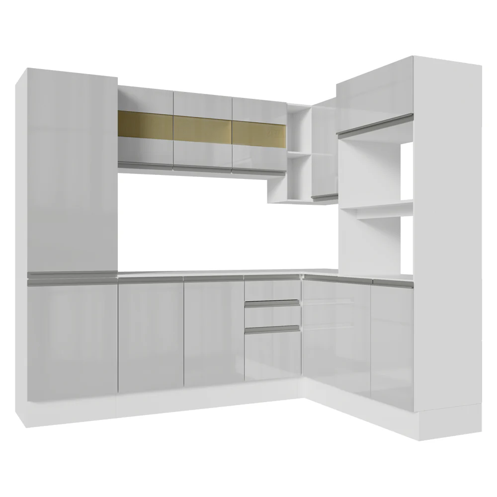 Armário de Cozinha Completa de Canto 100% MDF 377cm Smart Branco Brilhante Madesa 01 - Image 10