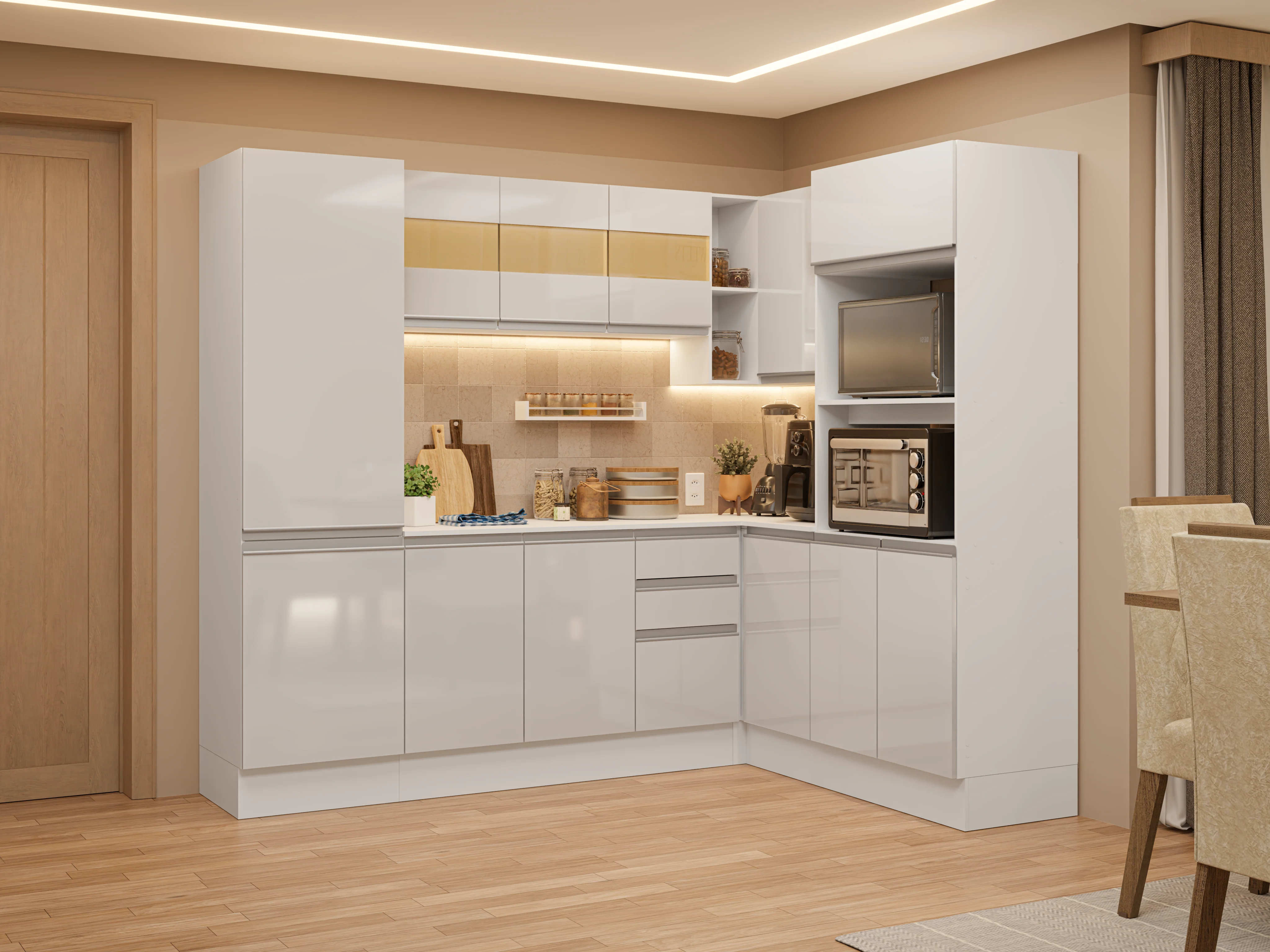 Armário de Cozinha Completa de Canto 100% MDF 377cm Smart Branco Brilhante Madesa 01 - Image 12