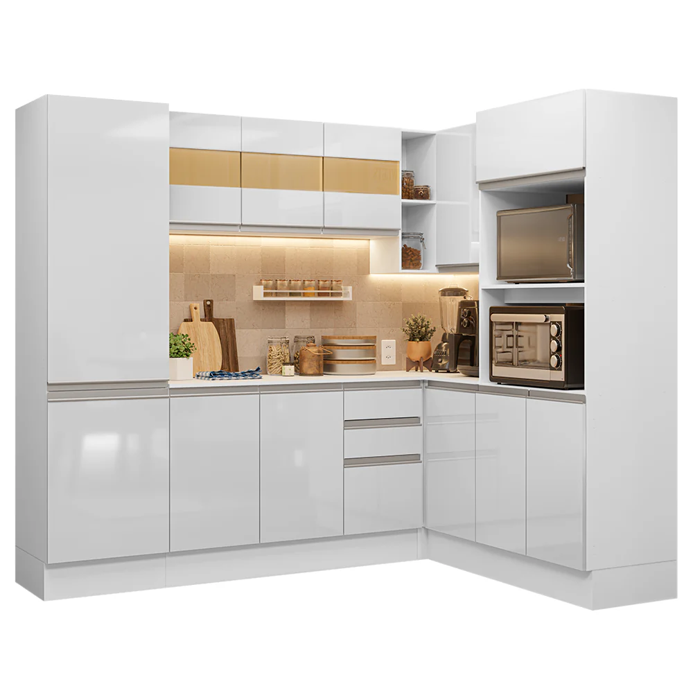 Armário de Cozinha Completa de Canto 100% MDF 377cm Smart Branco Brilhante Madesa 01 - Image 2