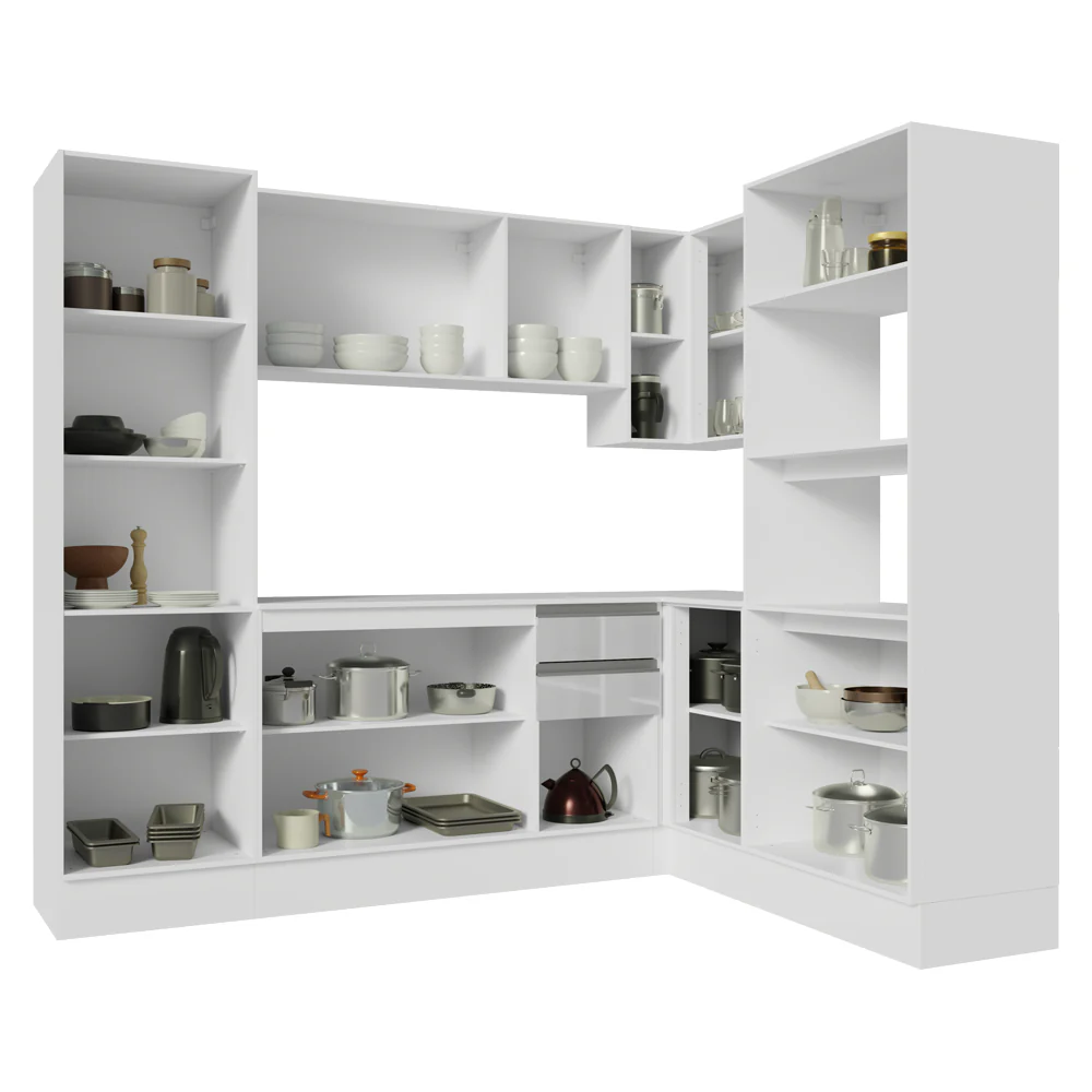 Armário de Cozinha Completa de Canto 100% MDF 377cm Smart Branco Brilhante Madesa 01 - Image 5