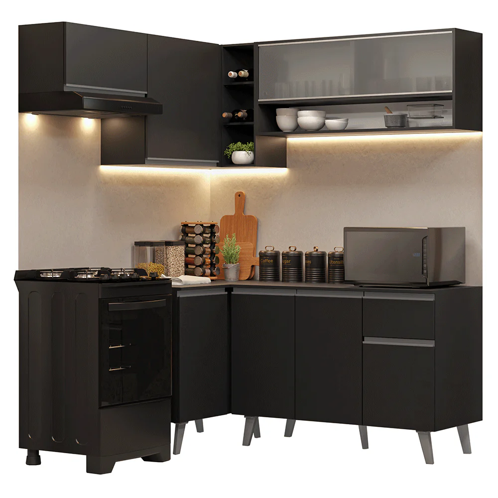 Armário de Cozinha Completa de Canto 325 cm Preto Nice Madesa 03 - Image 2