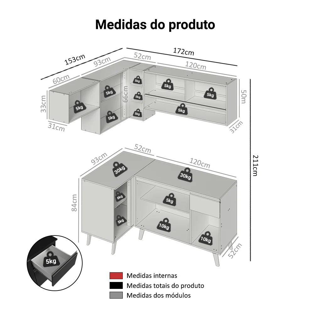 Armário de Cozinha Completa de Canto 325 cm Preto Nice Madesa 03 - Image 3