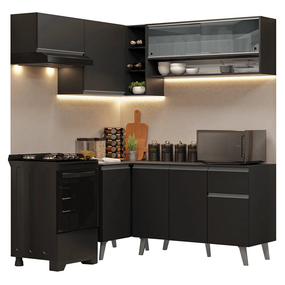 Armário de Cozinha Completa de Canto 325 cm Preto Nice Madesa 04 - Image 2