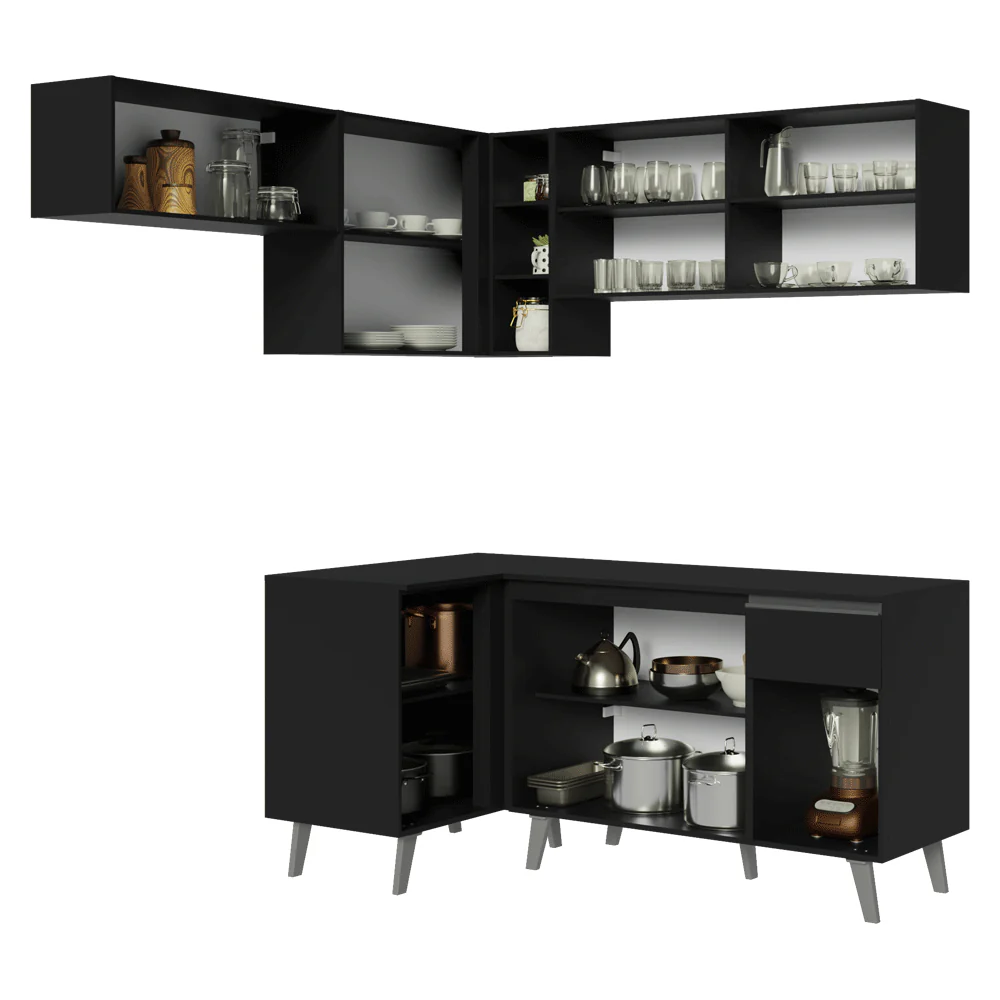 Armário de Cozinha Completa de Canto 325 cm Preto Nice Madesa 06 - Image 12