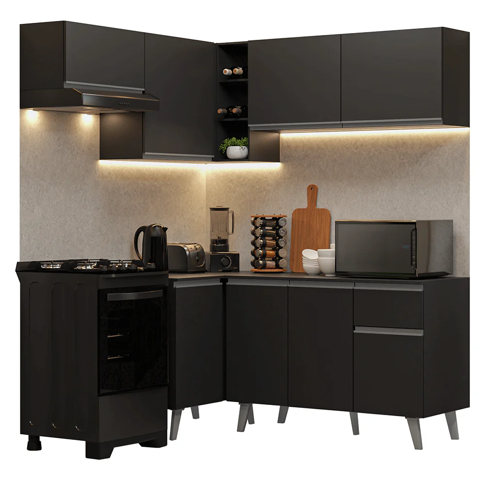 Armário de Cozinha Completa de Canto 325 cm Preto Nice Madesa 06 - Image 2