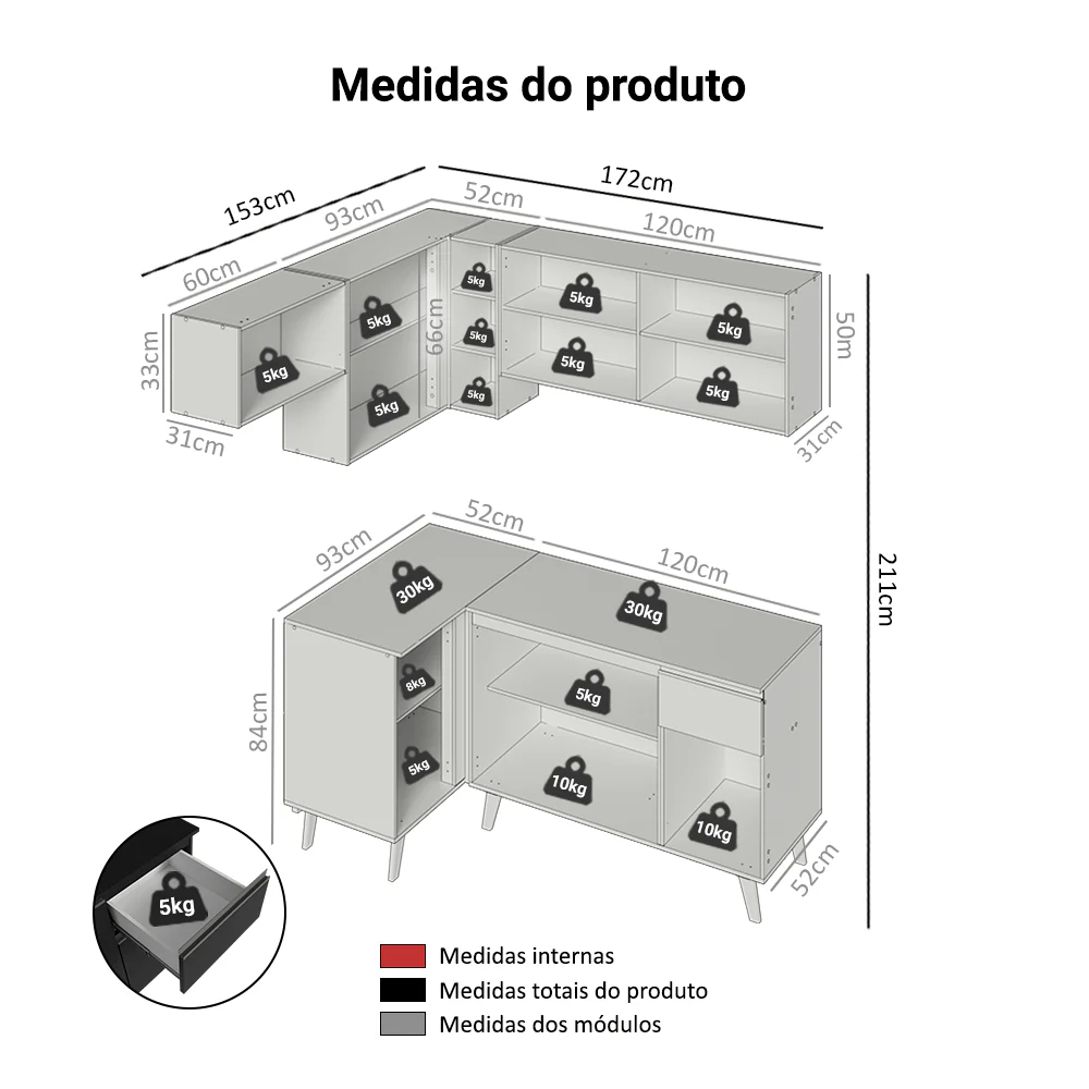Armário de Cozinha Completa de Canto 325 cm Preto Nice Madesa 06 - Image 3