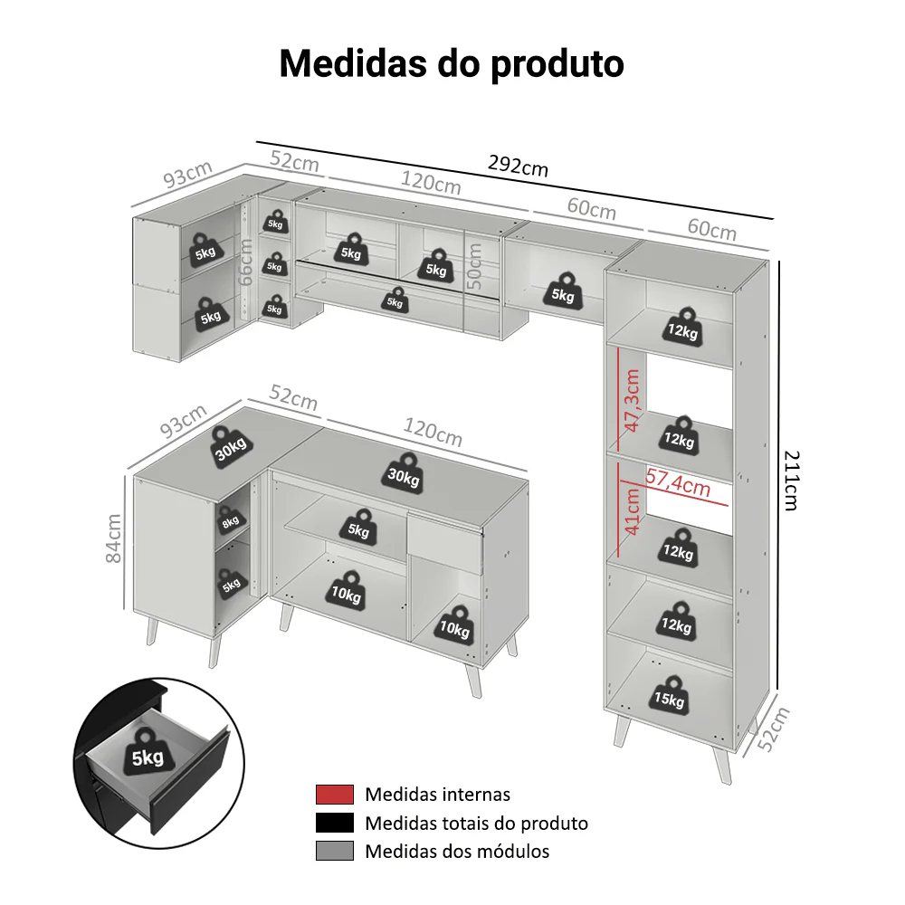 Armário de Cozinha Completa de Canto 385 cm Preto Nice Madesa 03 - Image 3
