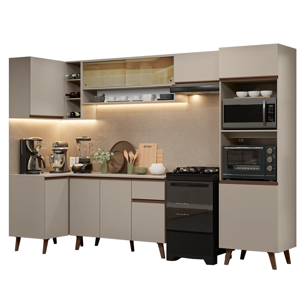 Armário de Cozinha Completa de Canto 385cm Crema Nice Madesa 04 - Image 2