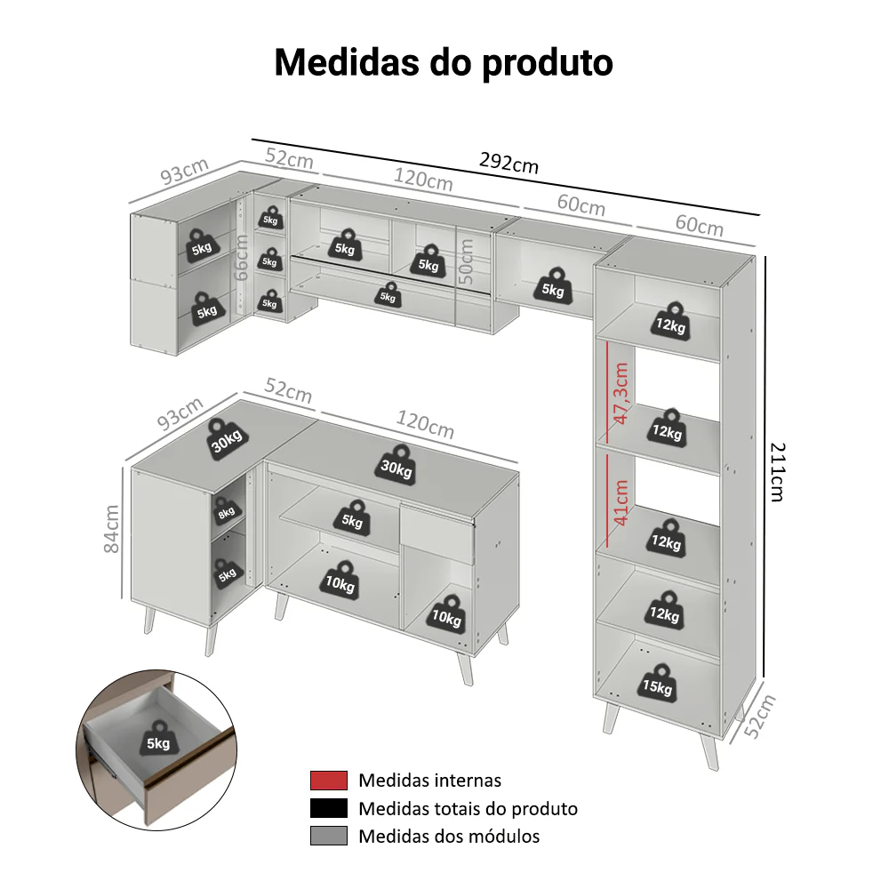 Armário de Cozinha Completa de Canto 385cm Crema Nice Madesa 04 - Image 3