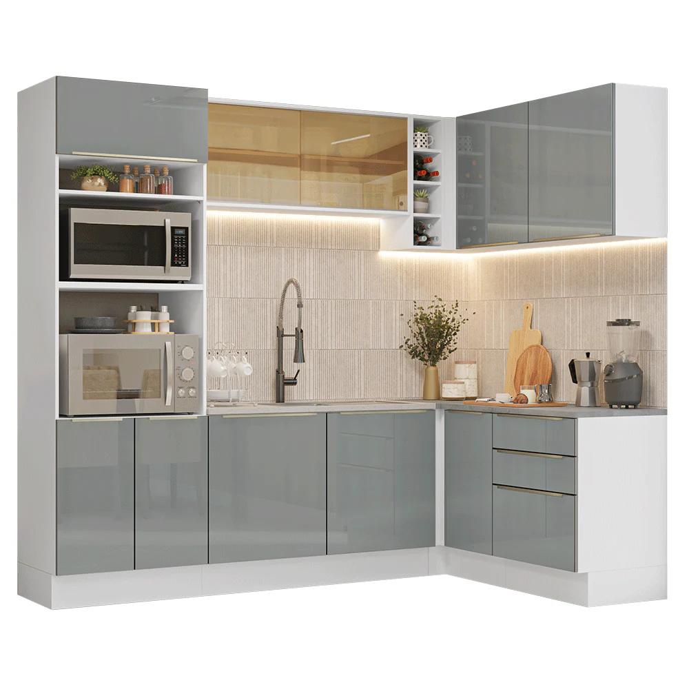 Armário de Cozinha Completa de Canto 399 cm Branco/Cinza Lux Madesa 01 - Image 2