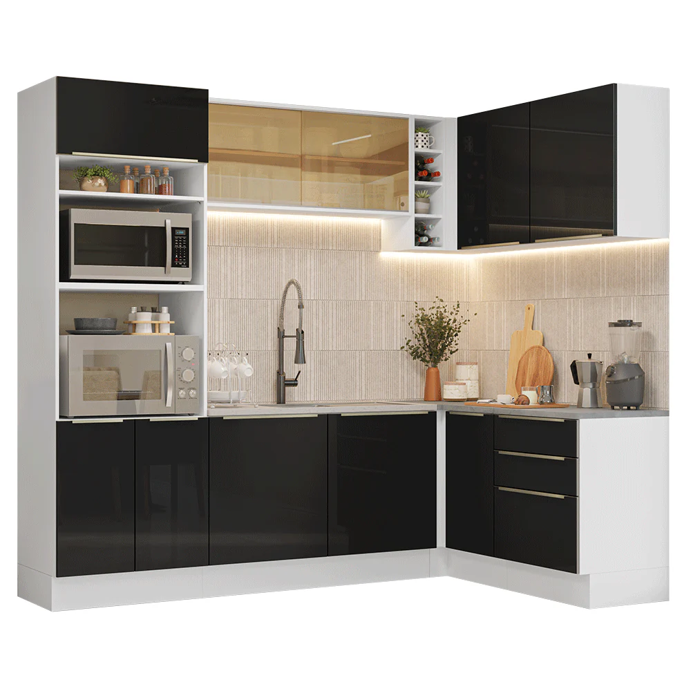 Armário de Cozinha Completa de Canto 399 cm Branco/PretoLux Madesa 01 - Image 2