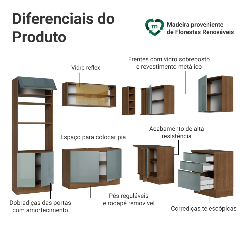 Armário de Cozinha Completa de Canto 399 cm Rustic/Cinza Lux Madesa 01 - Image 4