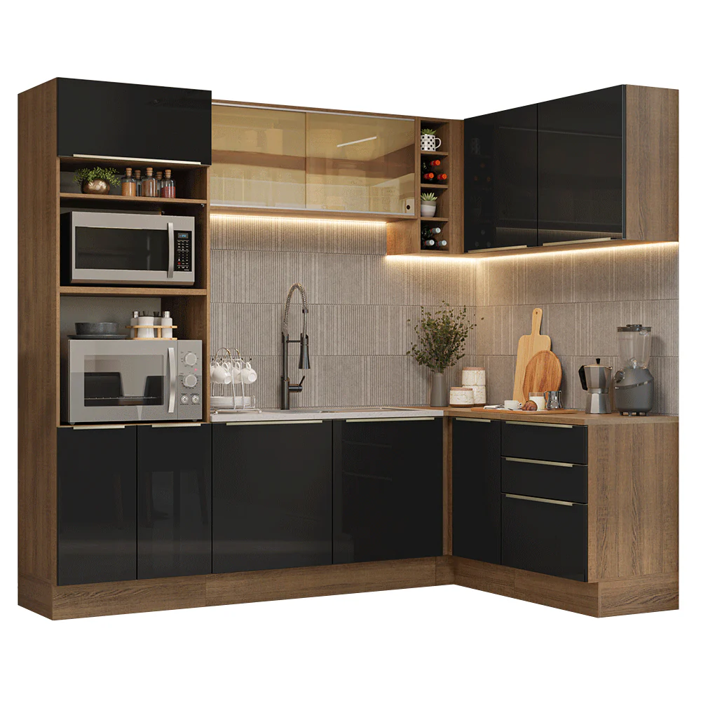 Armário de Cozinha Completa de Canto 399 cm Rustic/Preto Lux Madesa 01 - Image 2