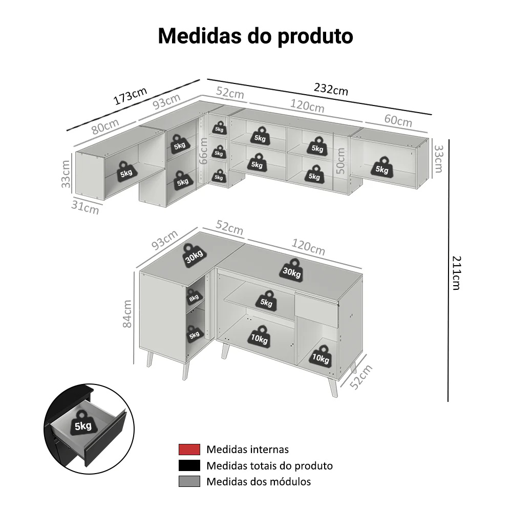 Armário de Cozinha Completa de Canto 405 cm Preto Nice Madesa 02 - Image 3