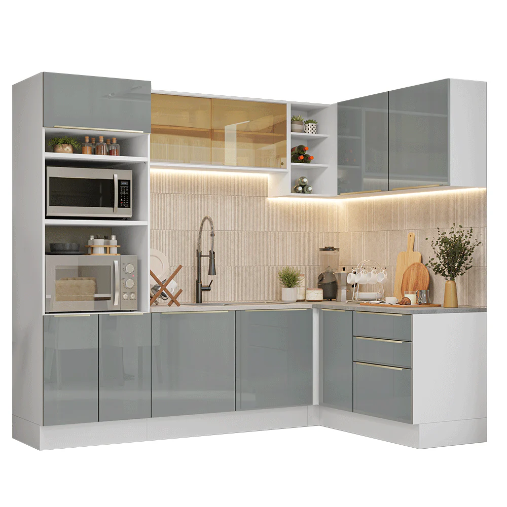 Armário de Cozinha Completa de Canto 416 x 60 cm Branco/Cinza Lux Madesa 01 - Image 2