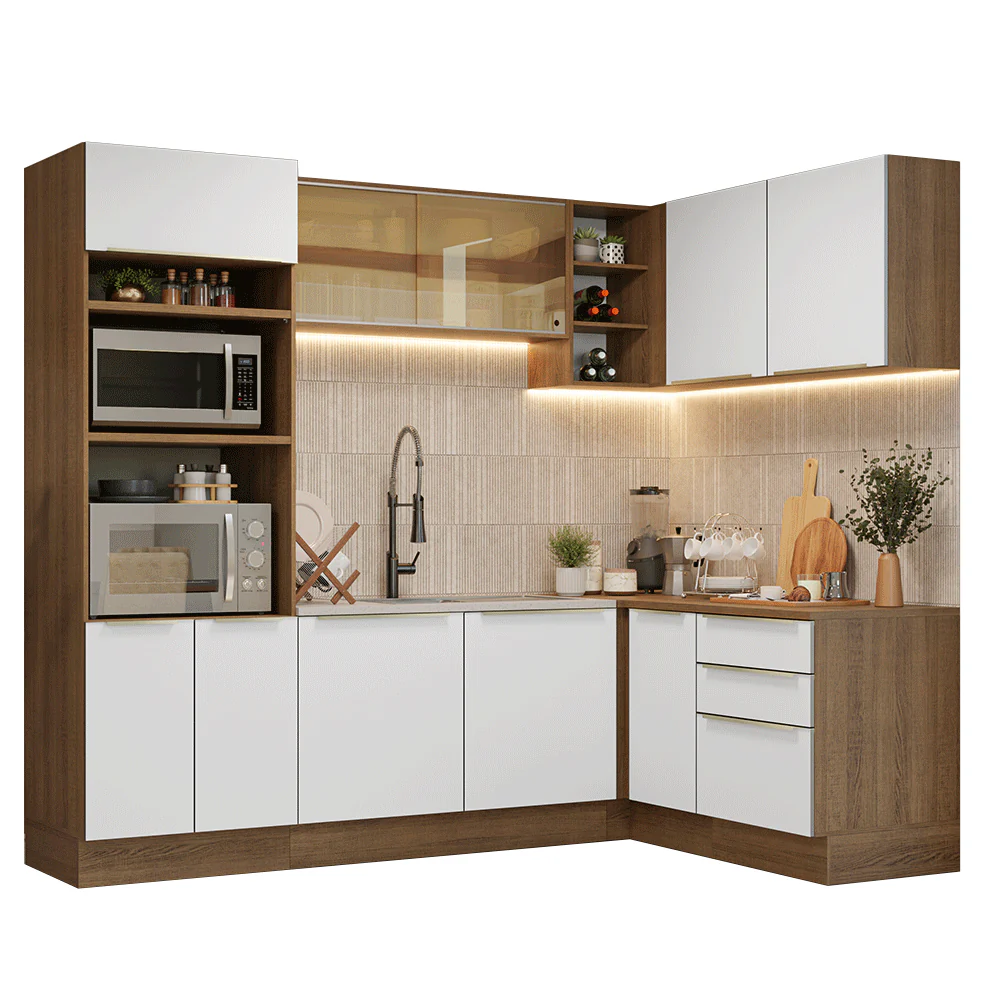 Armário de Cozinha Completa de Canto 416 x 60 cm Rustic/Branco Veludo Lux Madesa 01 - Image 2
