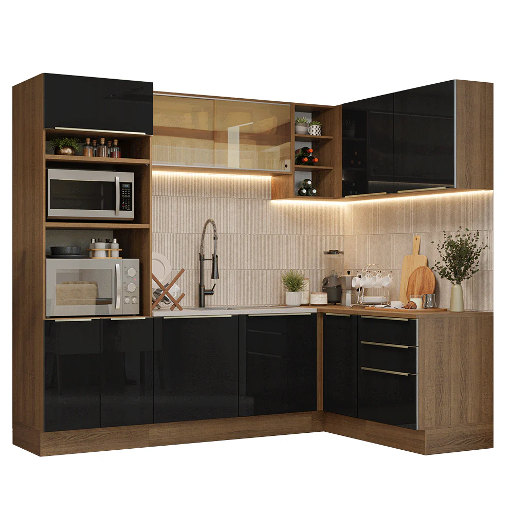 Armário de Cozinha Completa de Canto 416 x 60 cm Rustic/Preto Lux Madesa 01 - Image 2