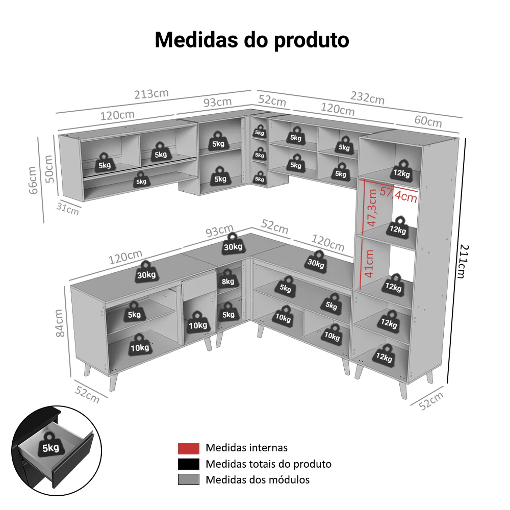 Armário de Cozinha Completa de Canto 445 cm Preto Nice Madesa 02 - Image 3