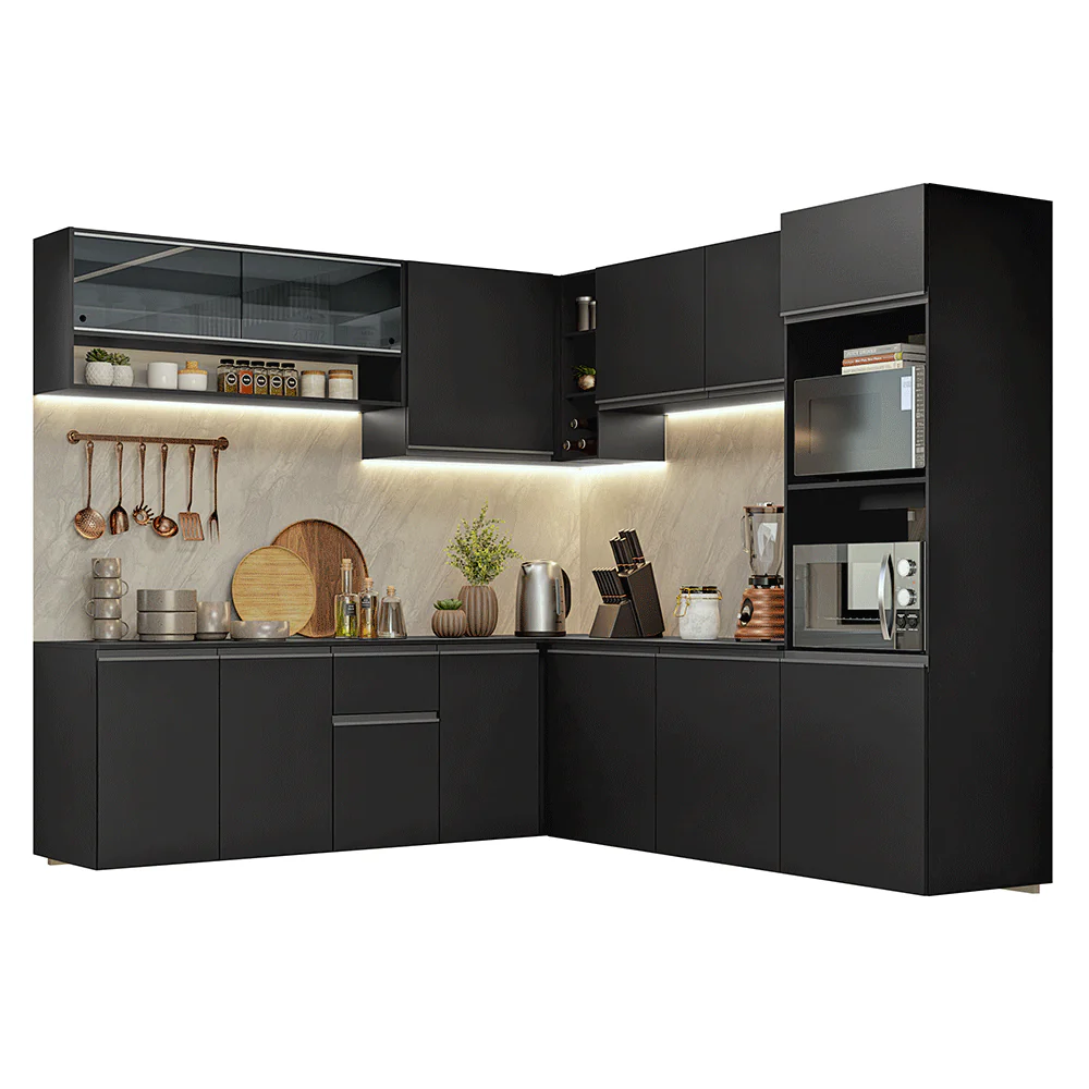 Armário de Cozinha Completa de Canto 445 cm Suspenso Preto Nice Madesa 04 - Image 2
