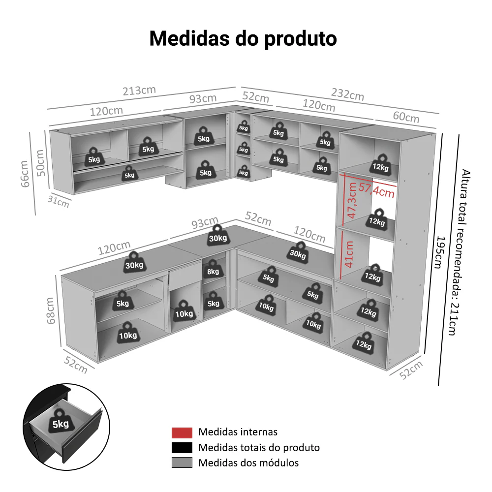 Armário de Cozinha Completa de Canto 445 cm Suspenso Preto Nice Madesa 04 - Image 3