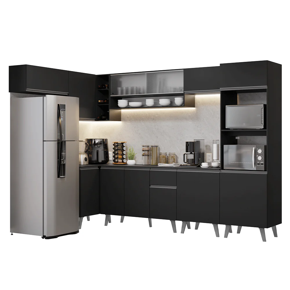 Armário de Cozinha Completa de Canto 465 cm Preto Nice Madesa 04 - Image 2
