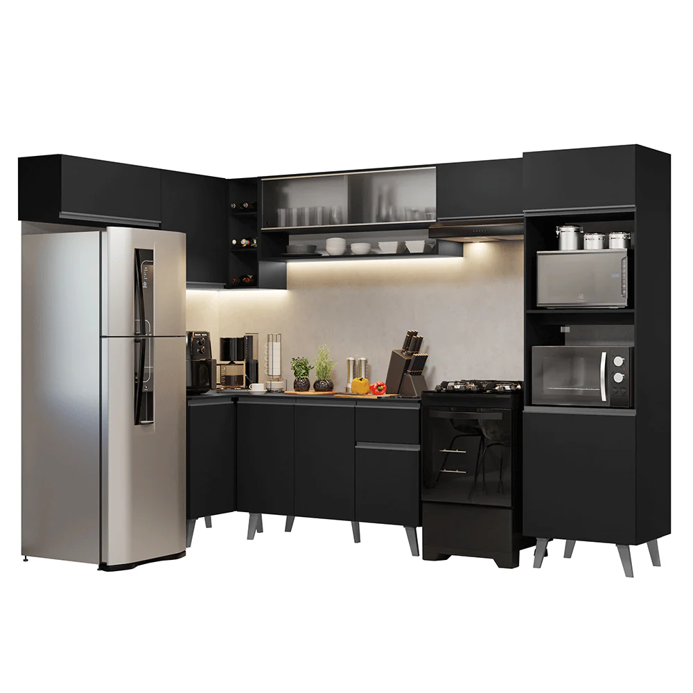 Armário de Cozinha Completa de Canto 465 cm Preto Nice Madesa 08 - Image 2