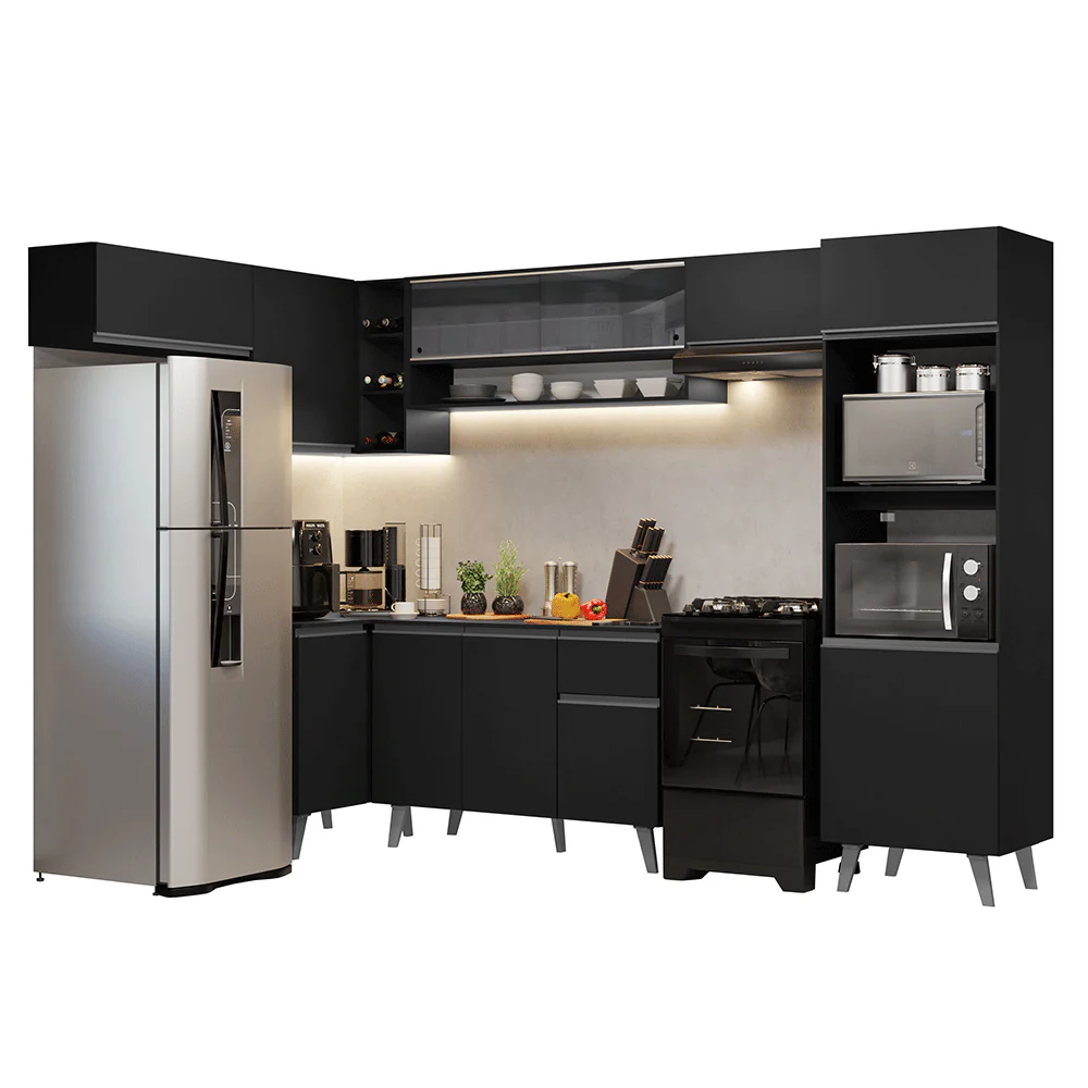 Armário de Cozinha Completa de Canto 465 cm Preto Nice Madesa 09 - Image 2