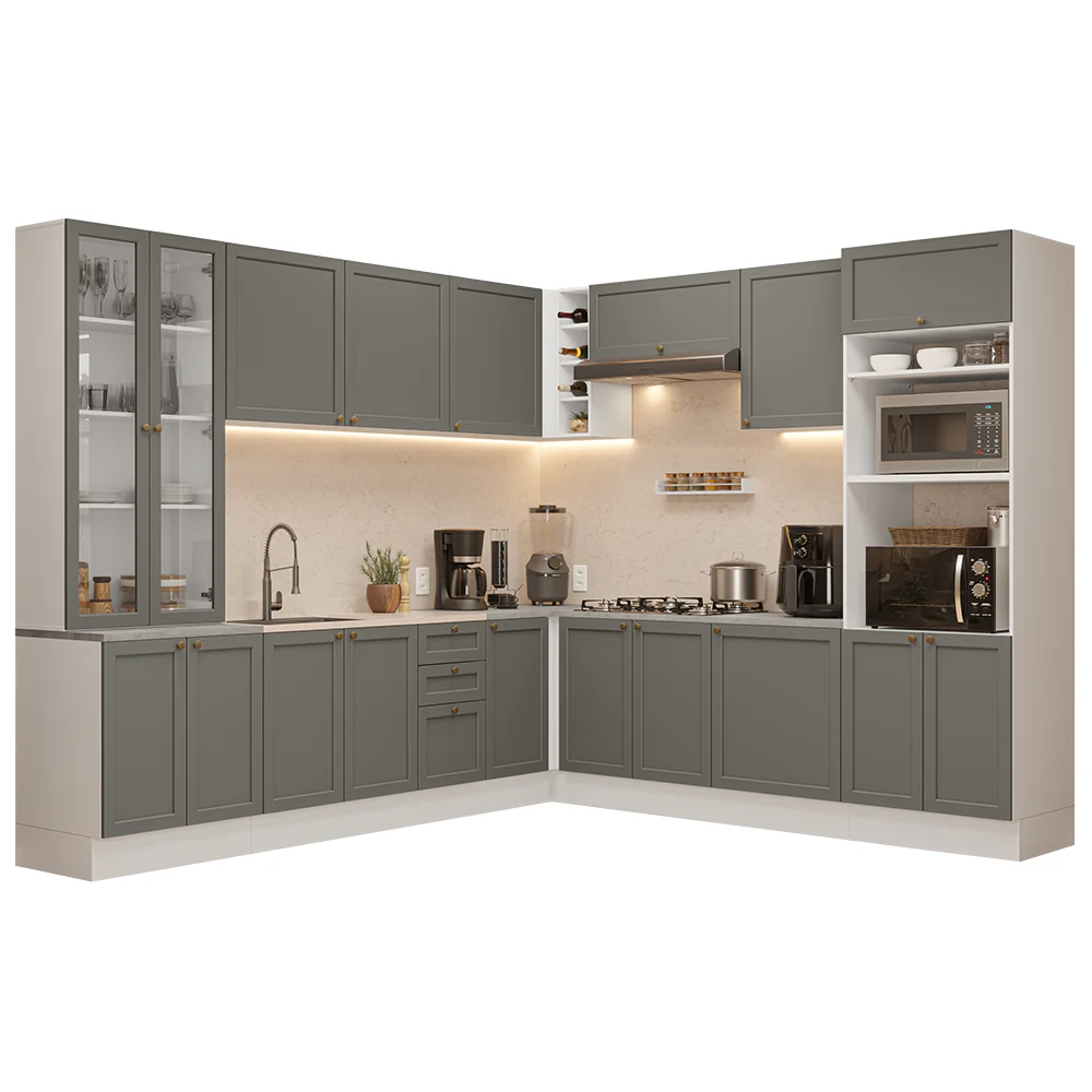 Armário de Cozinha Completa de Canto 549 cm Branco/Cinza Vik Madesa 01 - Image 2