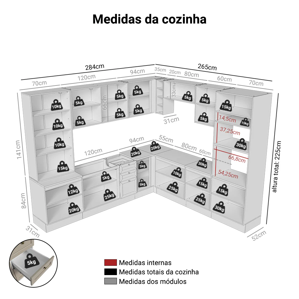 Armário de Cozinha Completa de Canto 549 cm Branco/Crema Vik Madesa 01 - Image 3