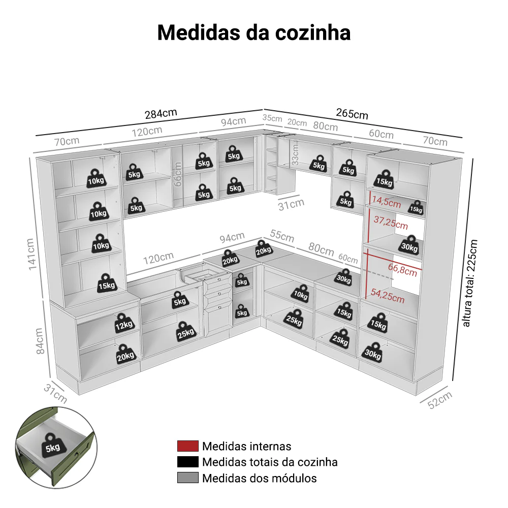 Armário de Cozinha Completa de Canto 549 cm Branco/Verde Vik Madesa 01 - Image 3