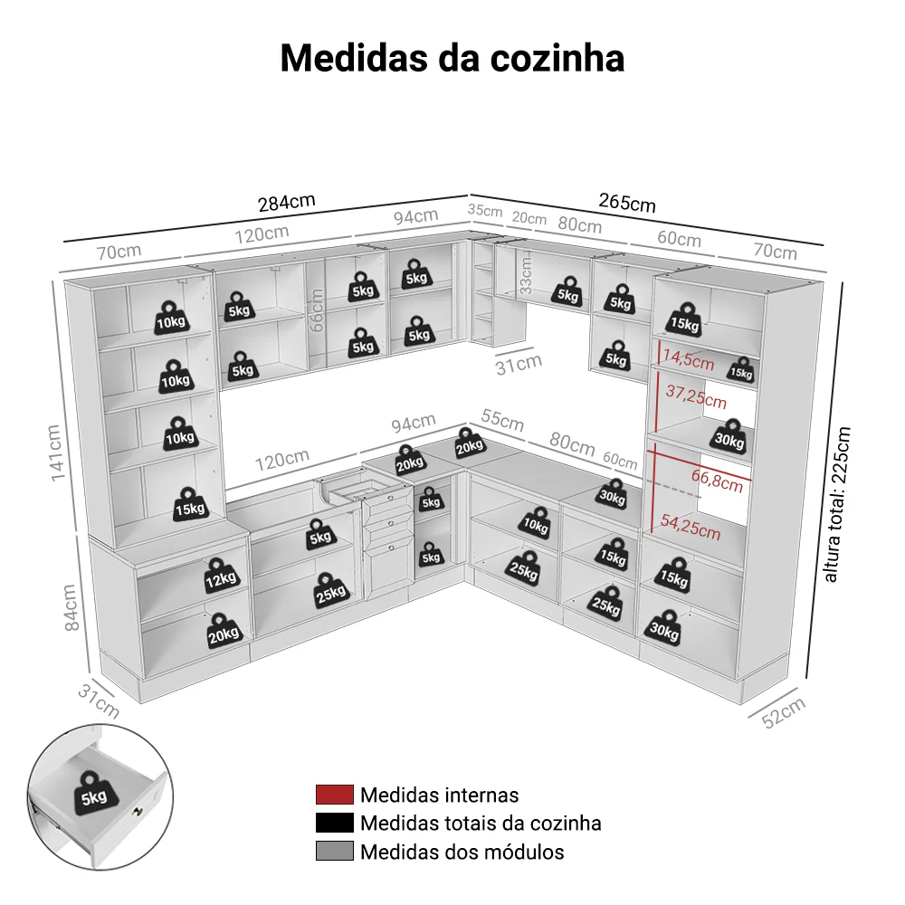 Armário de Cozinha Completa de Canto 549 cm Branco Vik Madesa 01 - Image 3