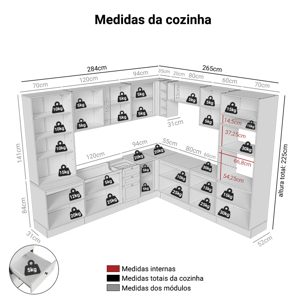 Armário de Cozinha Completa de Canto 549 cm Rustic/Branco Vik Madesa 01 - Image 3