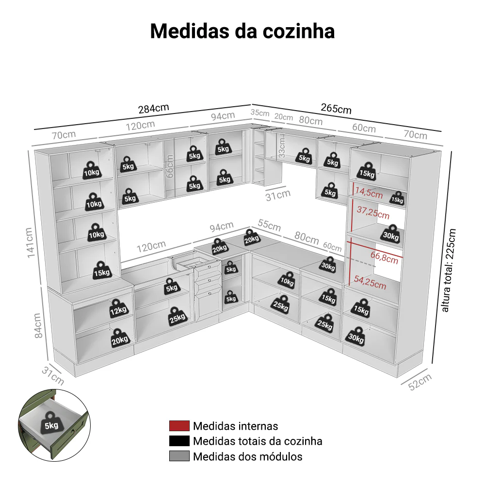 Armário de Cozinha Completa de Canto 549 cm Rustic/Verde Vik Madesa 01 - Image 3