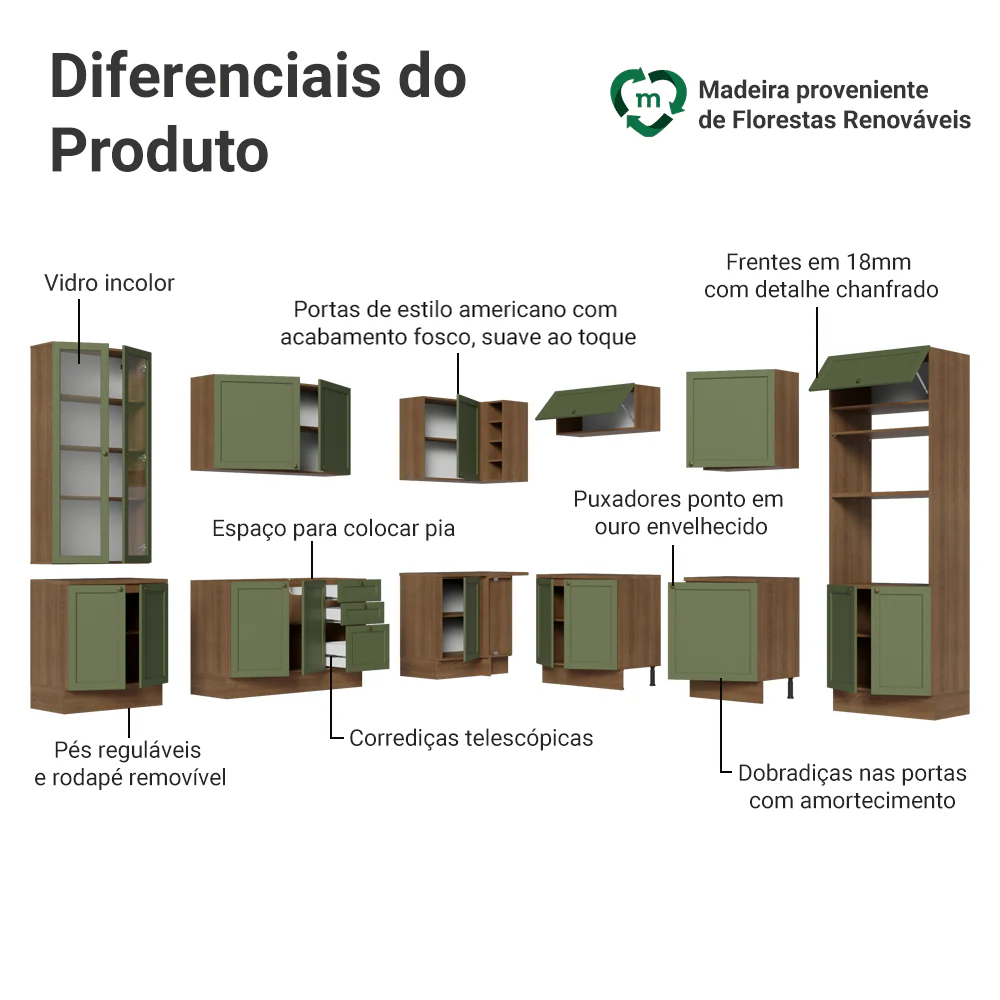 Armário de Cozinha Completa de Canto 549 cm Rustic/Verde Vik Madesa 01 - Image 4