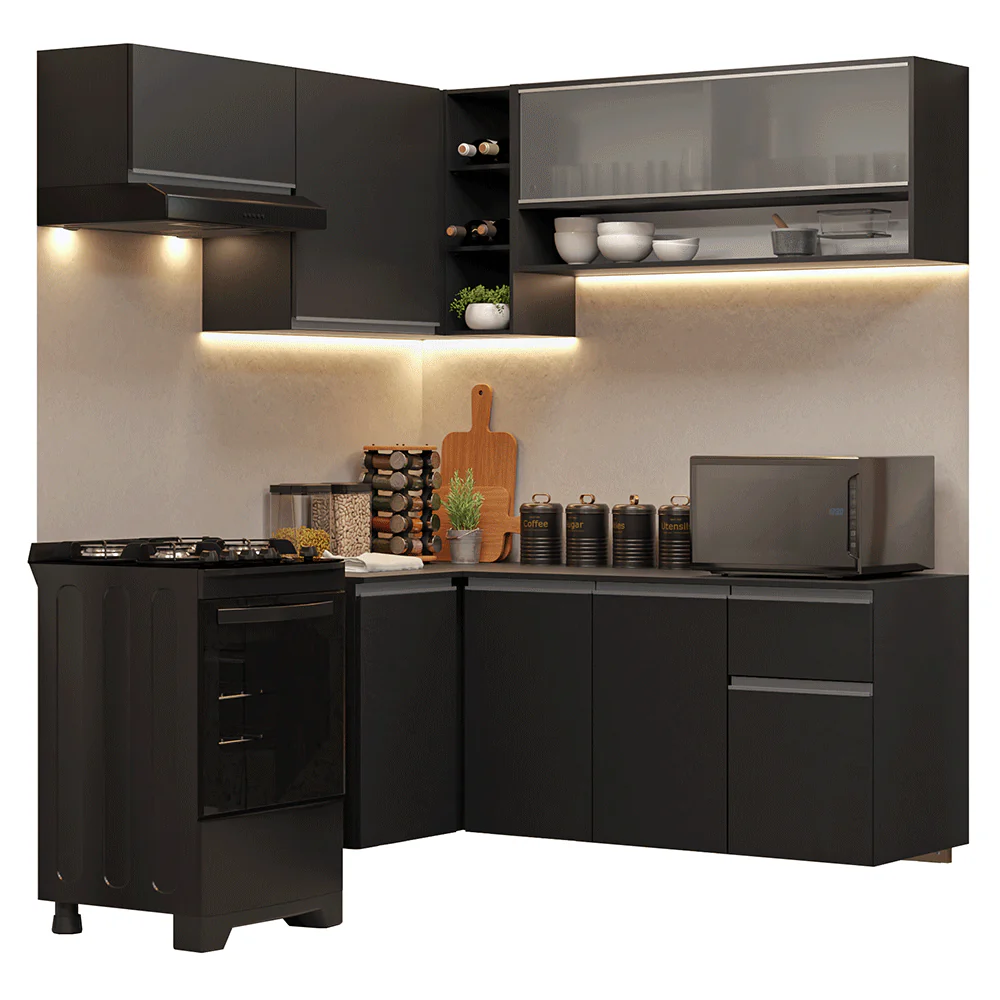 Armário de Cozinha Completa de Canto Suspenso 325 cm Preto Nice Madesa 01 - Image 2