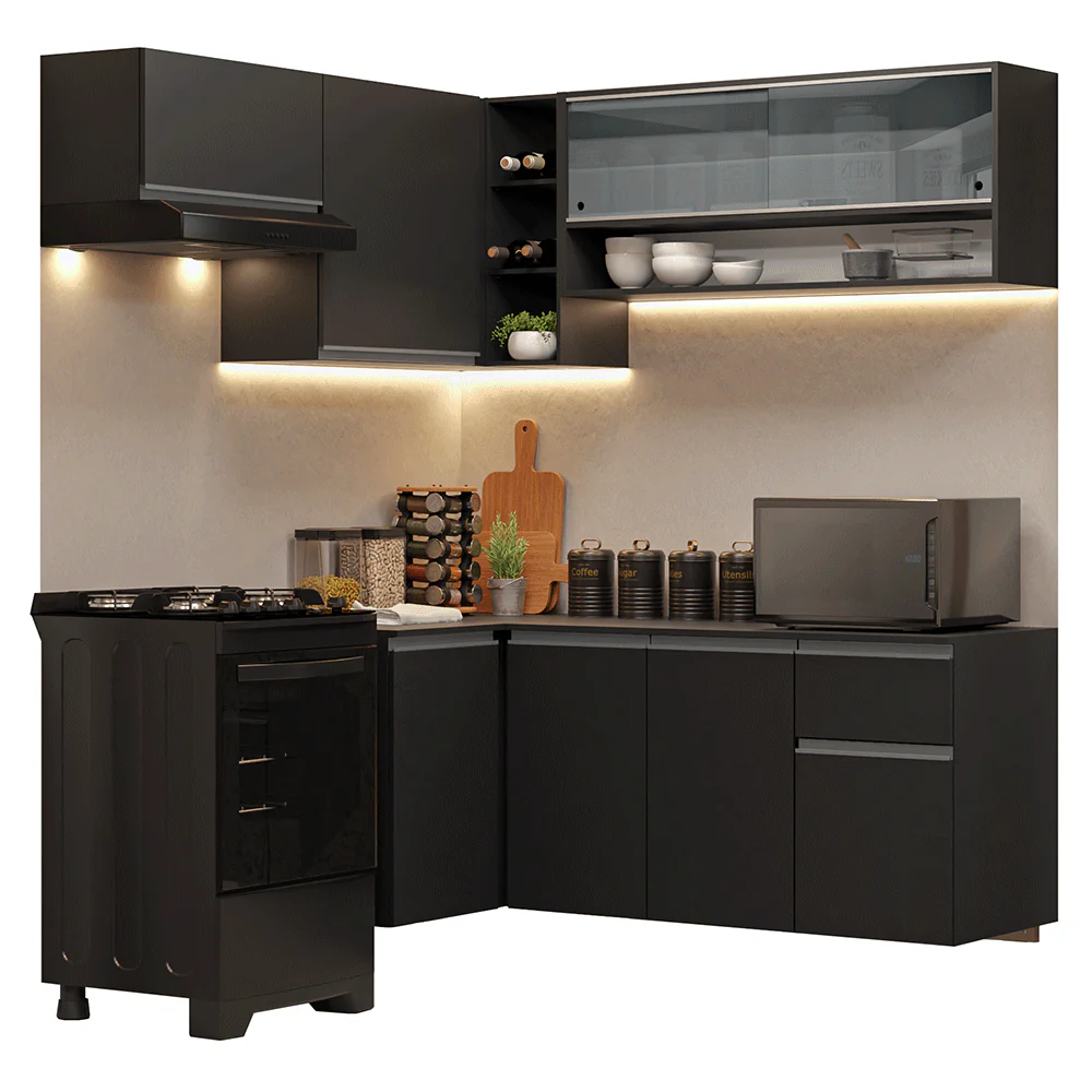 Armário de Cozinha Completa de Canto Suspenso 325 cm Preto Nice Madesa 02 - Image 2