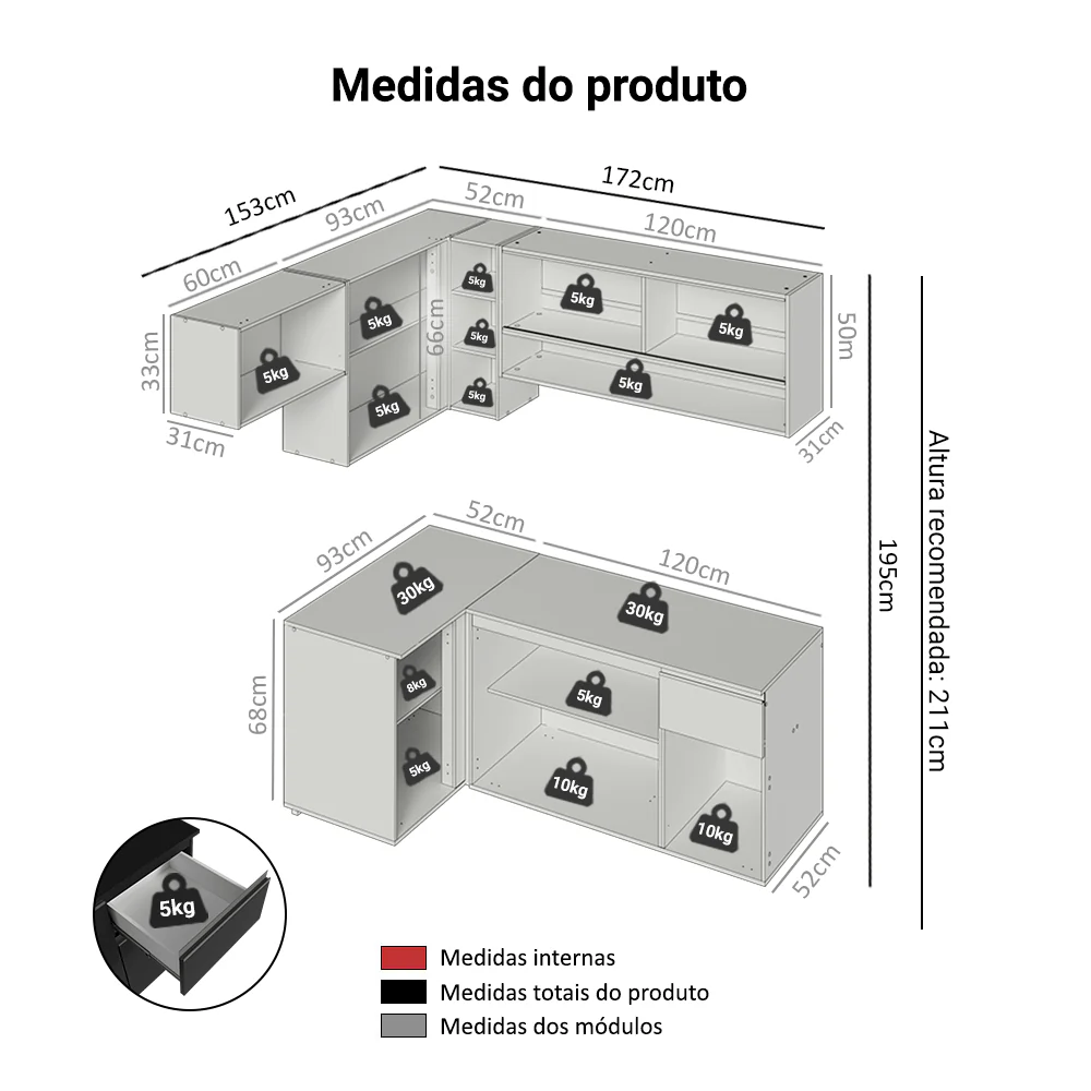 Armário de Cozinha Completa de Canto Suspenso 325 cm Preto Nice Madesa 02 - Image 3