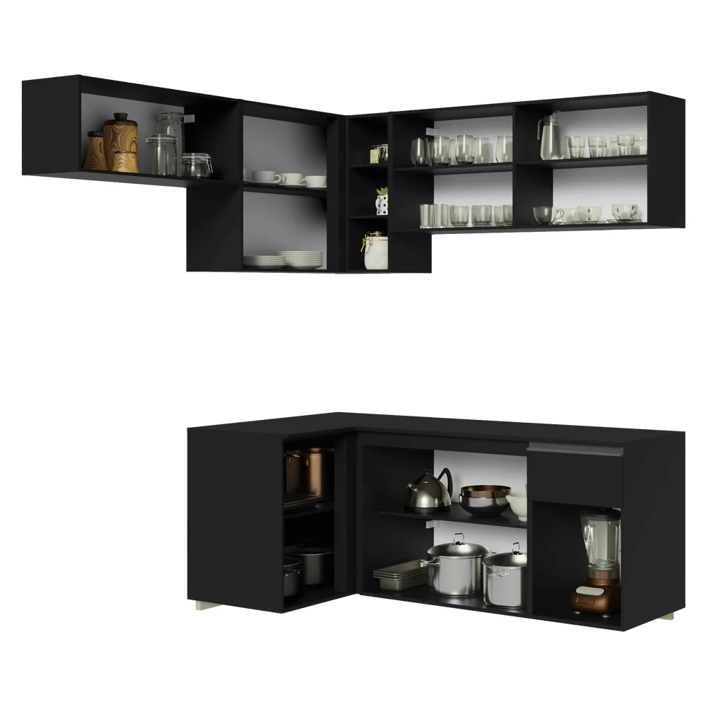 Armário de Cozinha Completa de Canto Suspenso 325 cm Preto Nice Madesa 05 - Image 12