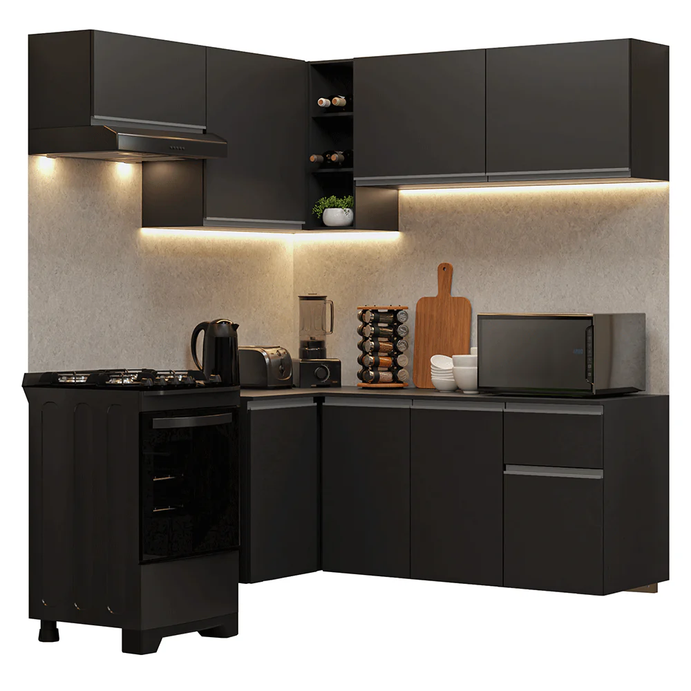 Armário de Cozinha Completa de Canto Suspenso 325 cm Preto Nice Madesa 05 - Image 2