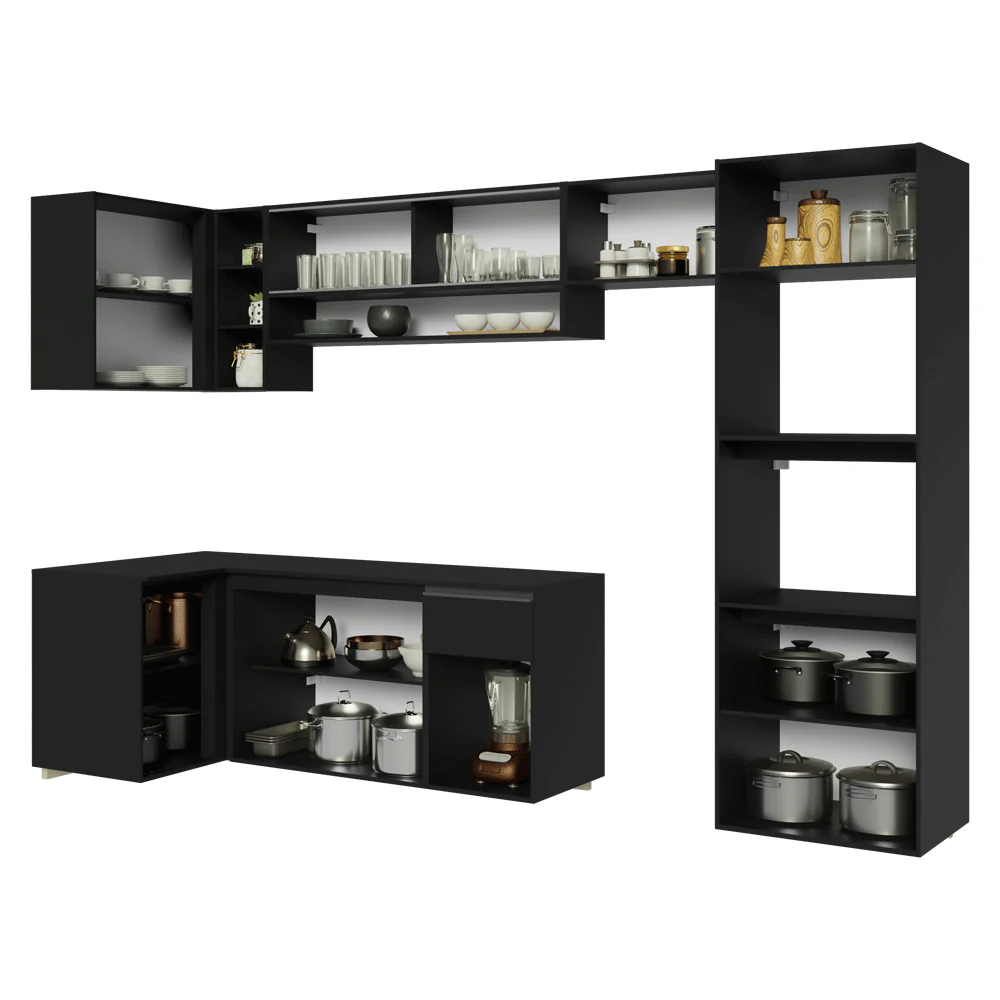 Armário de Cozinha Completa de Canto Suspenso 385 cm Preto Nice Madesa 01 - Image 12