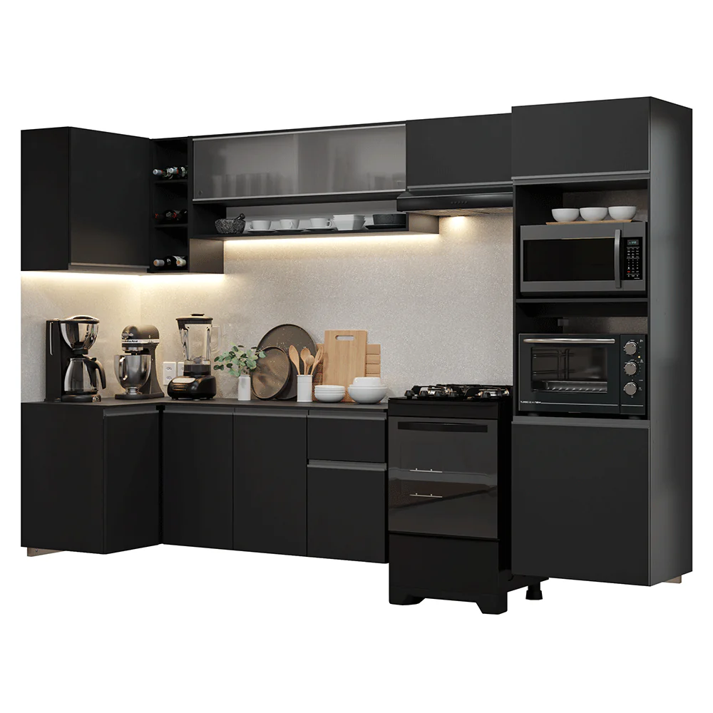 Armário de Cozinha Completa de Canto Suspenso 385 cm Preto Nice Madesa 01 - Image 2