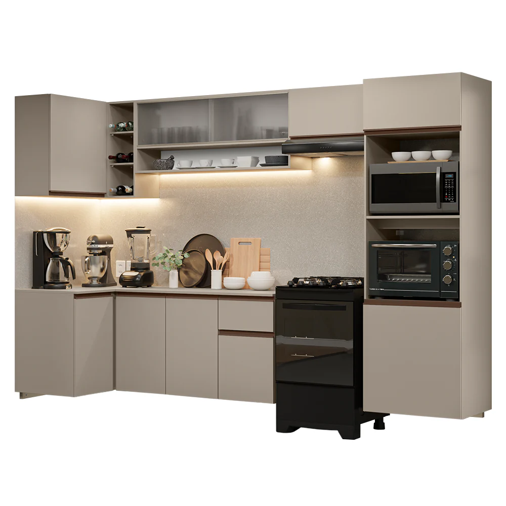 Armário de Cozinha Completa de Canto Suspenso 385cm Crema Nice Madesa 01 - Image 2