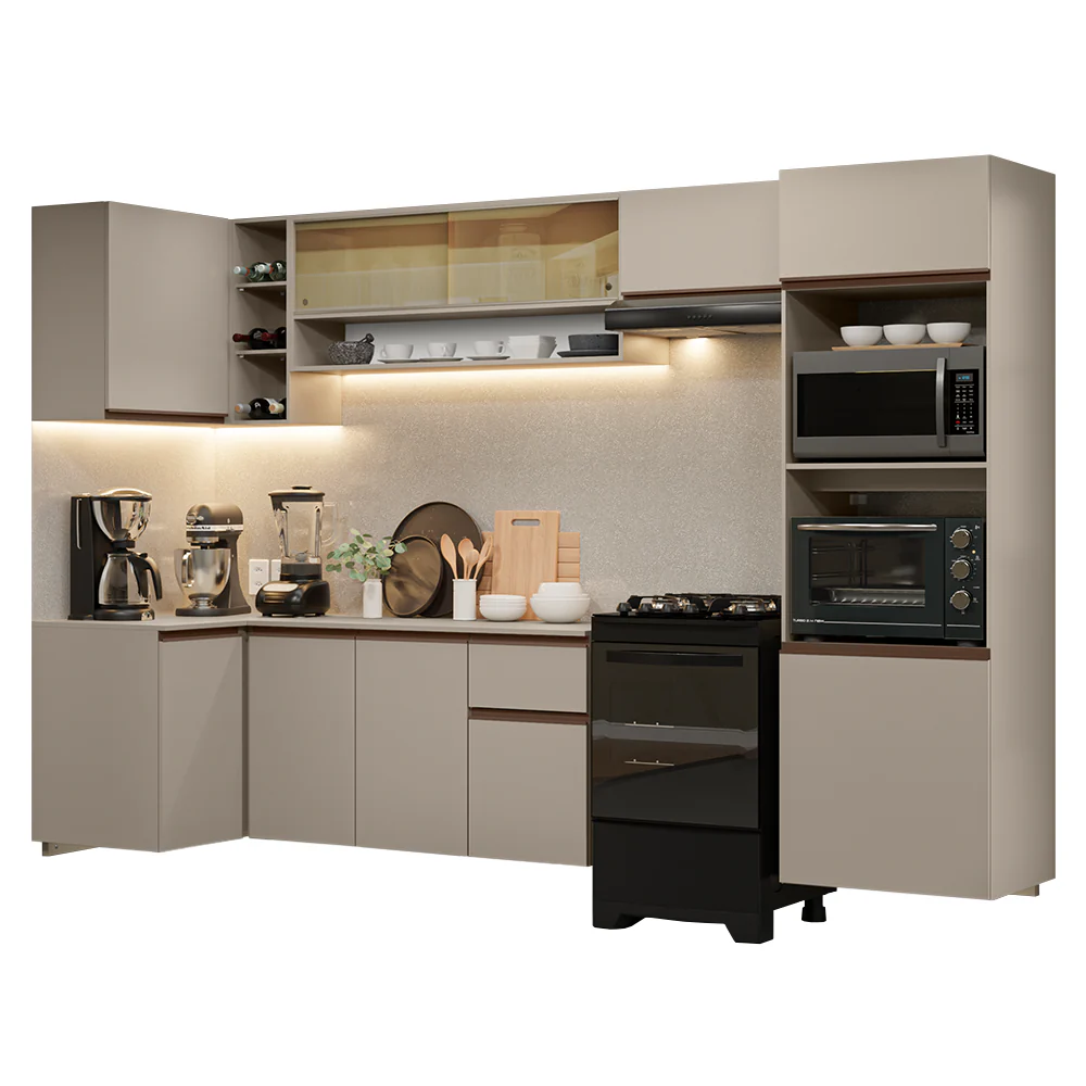 Armário de Cozinha Completa de Canto Suspenso 385cm Crema Nice Madesa 02 - Image 2