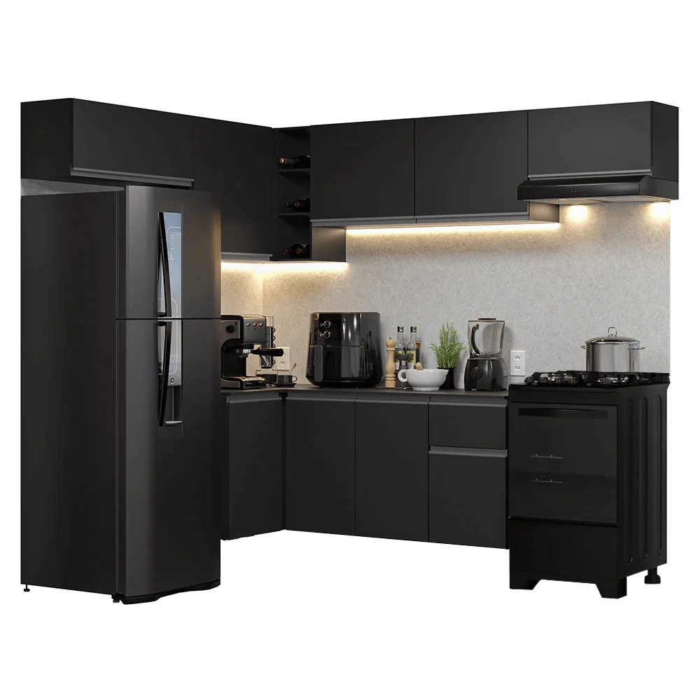 Armário de Cozinha Completa de Canto Suspenso 405 cm Preto Nice Madesa 01 - Image 2